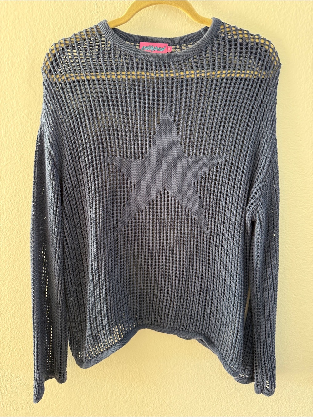 Edikted Seeing Stars Oversized Open Stitch Knit Sweater Blue Size XS
